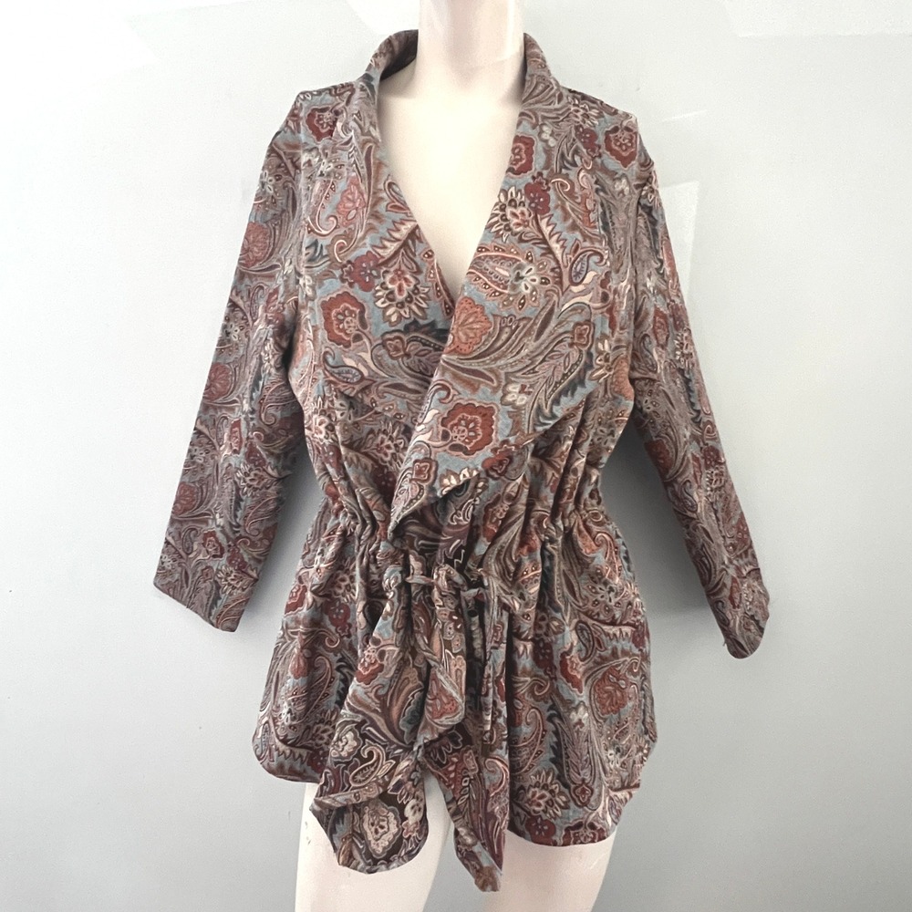 Ruby Rd Paisley Cinched Waist Lightweight Jacket Womens Career Festival Artsy